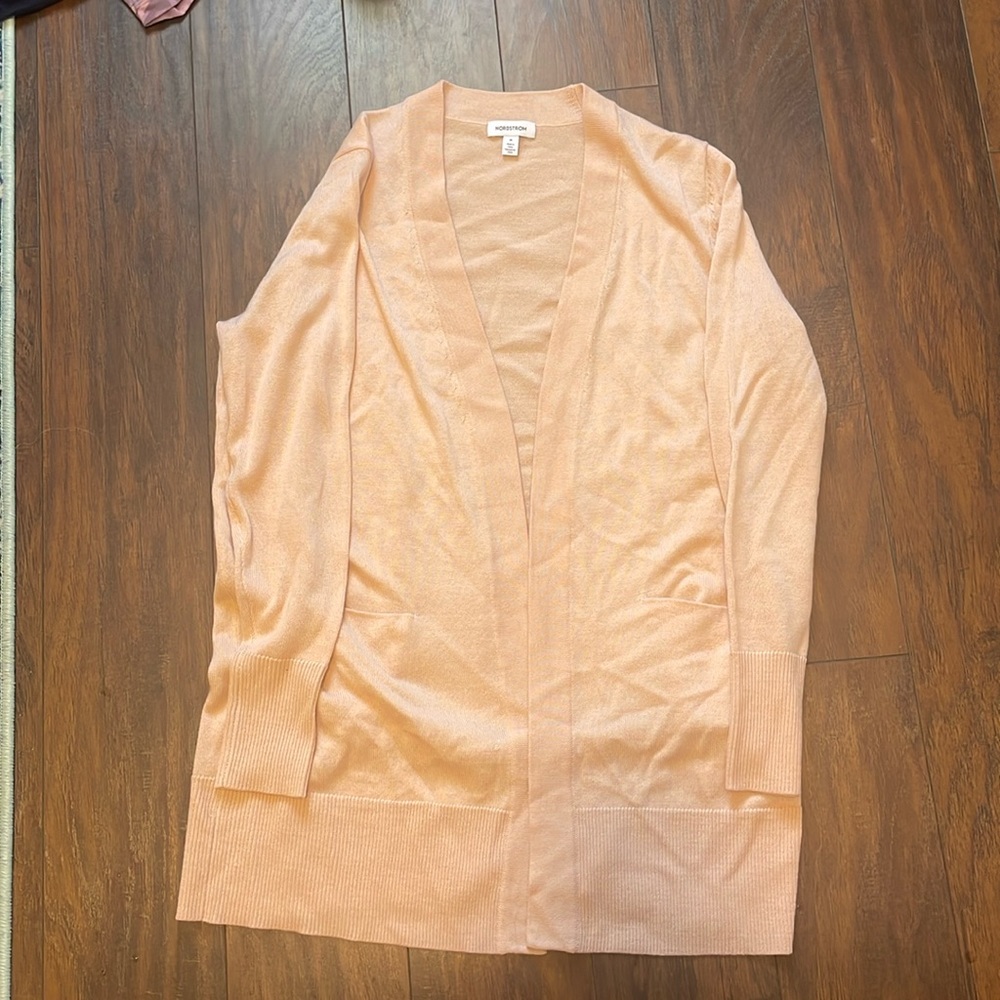 Nordstrom Women’s Everyday Pink Wool Open Front Cardigan, Size M